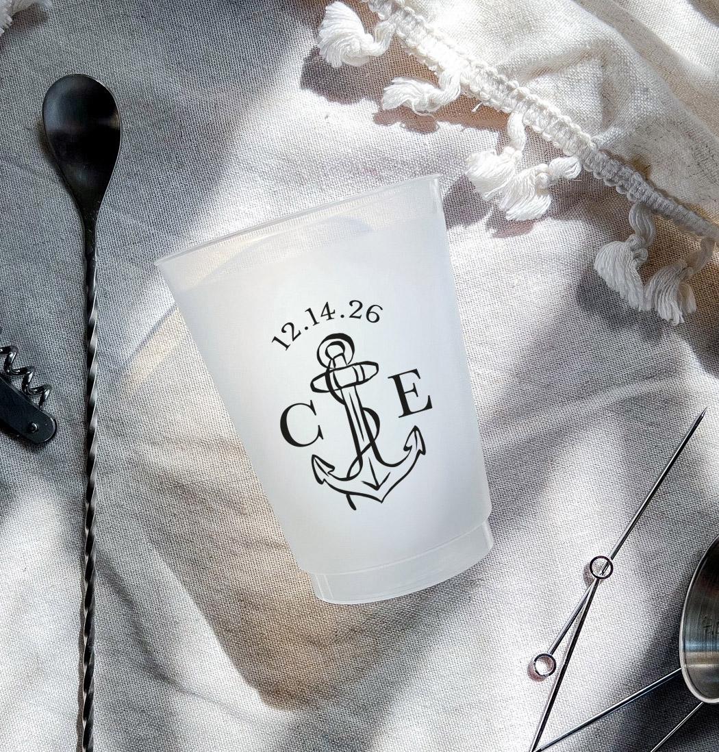 Anchor Crest Frost Flex Plastic Cups: Coastal Wedding, Nautical Bachelorette