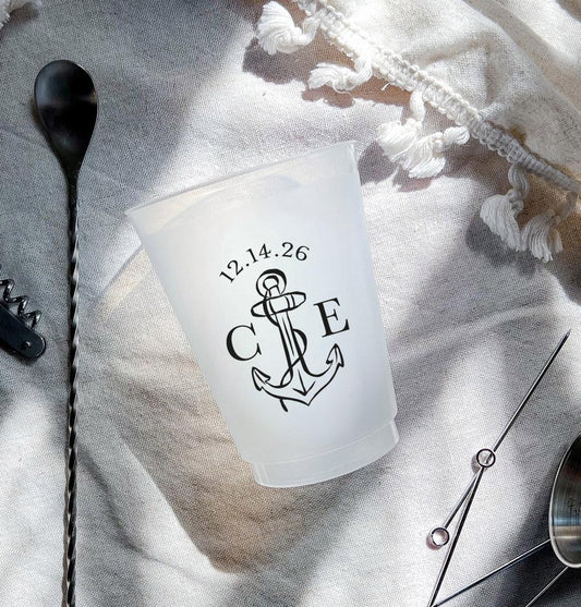Anchor Crest Frost Flex Plastic Cups: Coastal Wedding, Nautical Bachelorette