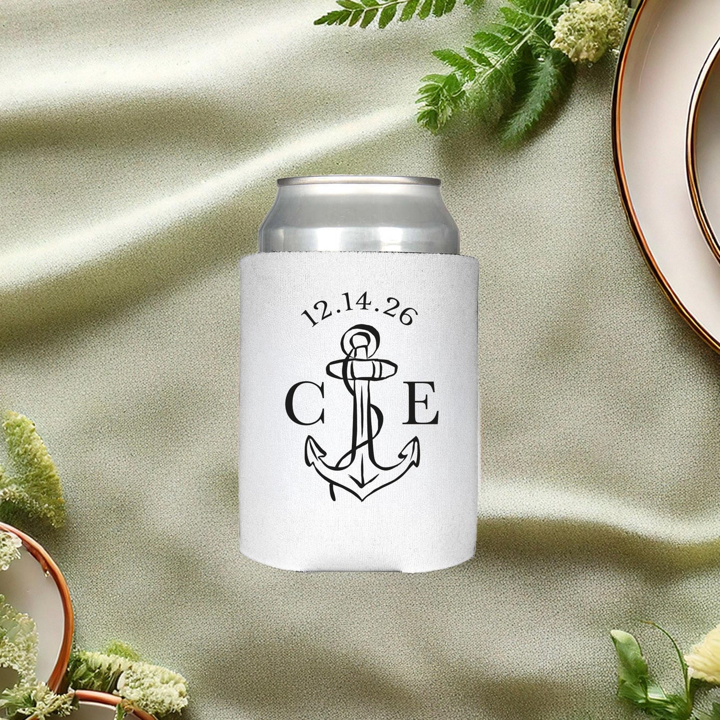 Anchor Crest Can Cooler: Coastal Wedding, Nautical Bachelorette