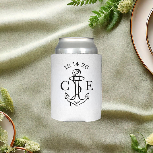 Anchor Crest Can Cooler: Coastal Wedding, Nautical Bachelorette