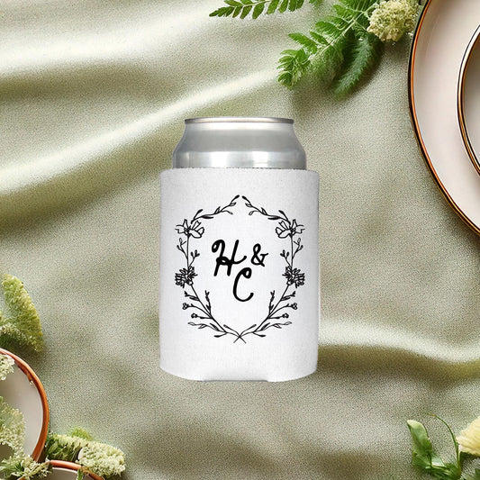 Whimsical Wildflower Crest Can Cooler: Wedding Favors and Reception Decor