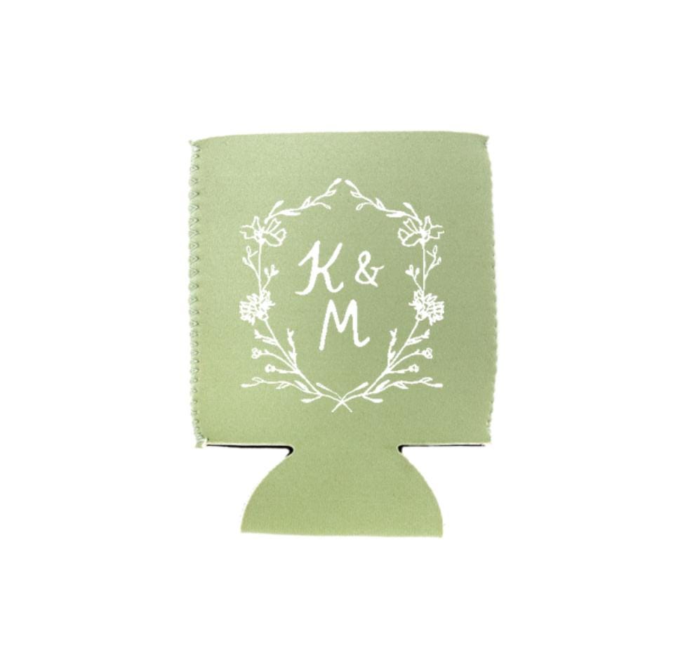 Whimsical Wildflower Crest Can Cooler: Wedding Favors and Reception Decor
