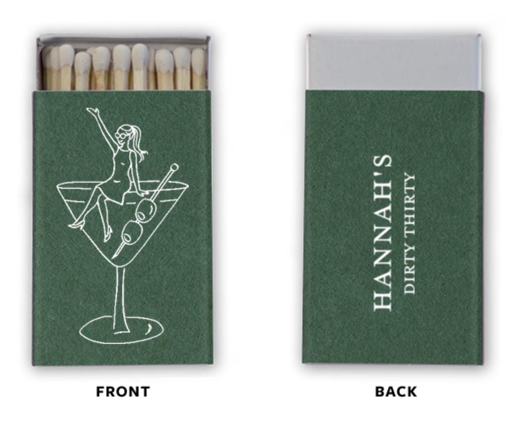 Custom Martini Girl Matchboxes | Party Favor, Bridal Shower, Birthday