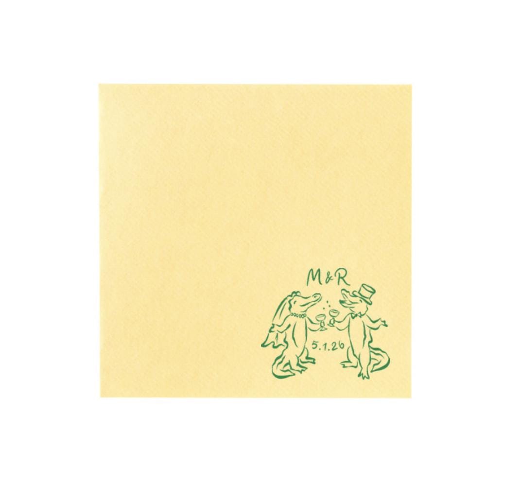 Gator Bride and Groom Wedding Cocktail Napkins: New Orleans Alligator Personalized Party Decor