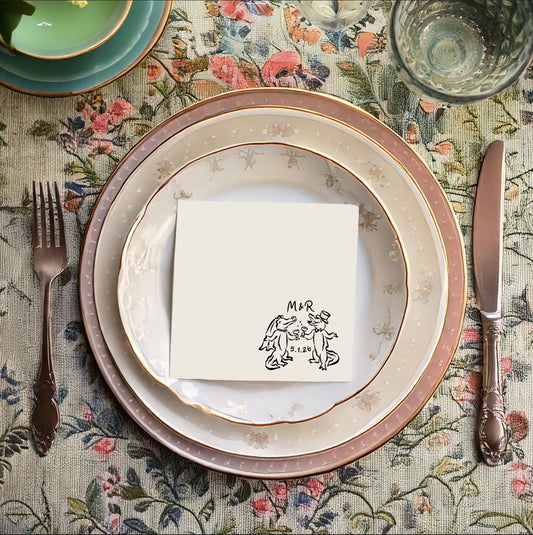 Gator Bride and Groom Wedding Cocktail Napkins: New Orleans Alligator Personalized Party Decor