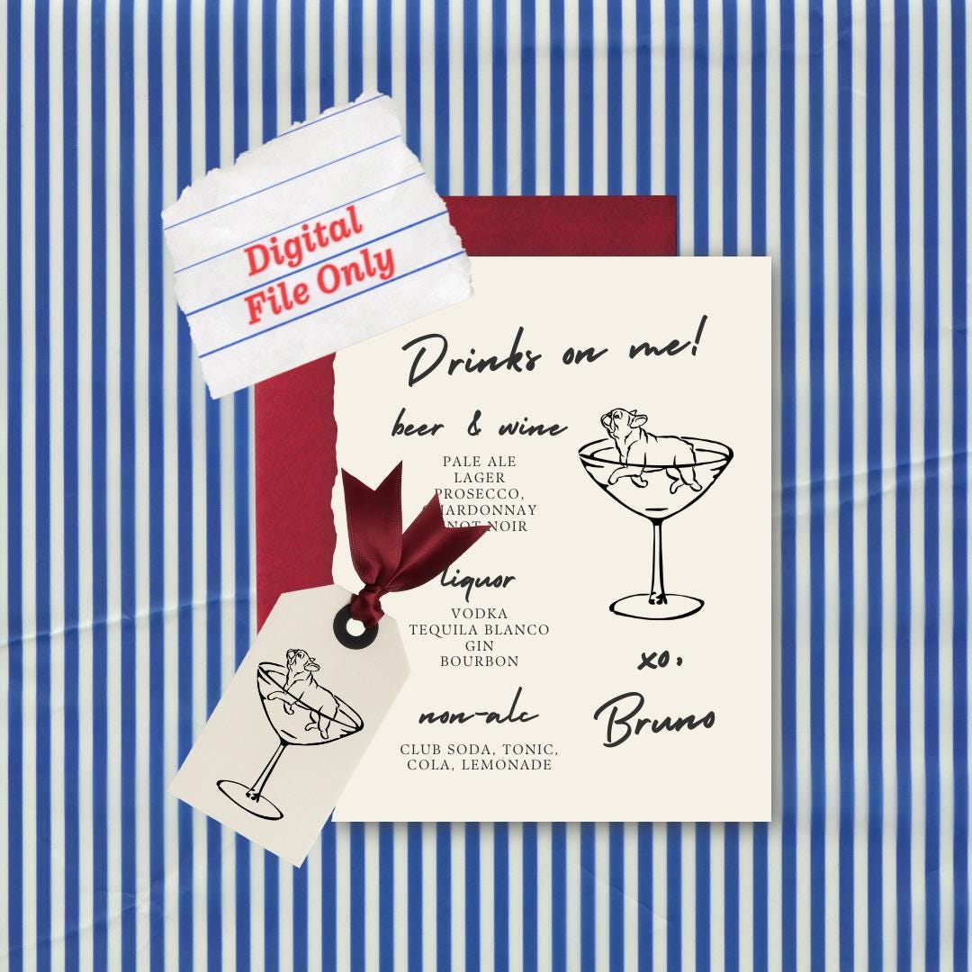 Fully Custom Pet Swimming in Cocktail Glass Custom Digital File, For Wedding Signage, Stationery and Party Wares,  Printable Artwork