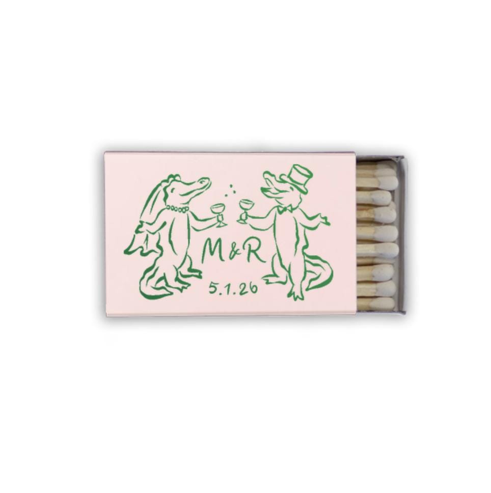 Bride and Groom Alligator Matchboxes: Gator Wedding Favors