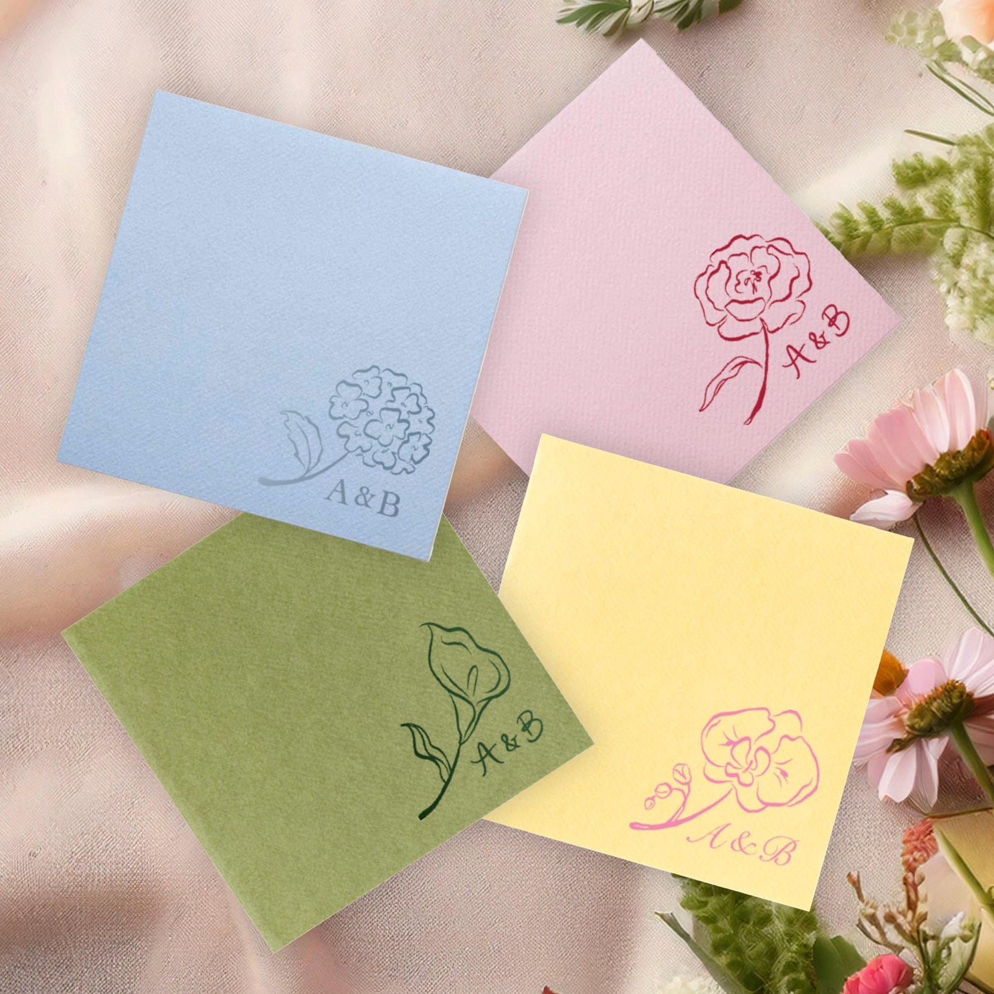 Custom Floral Wedding Cocktail Napkins: Personalized Party Decor