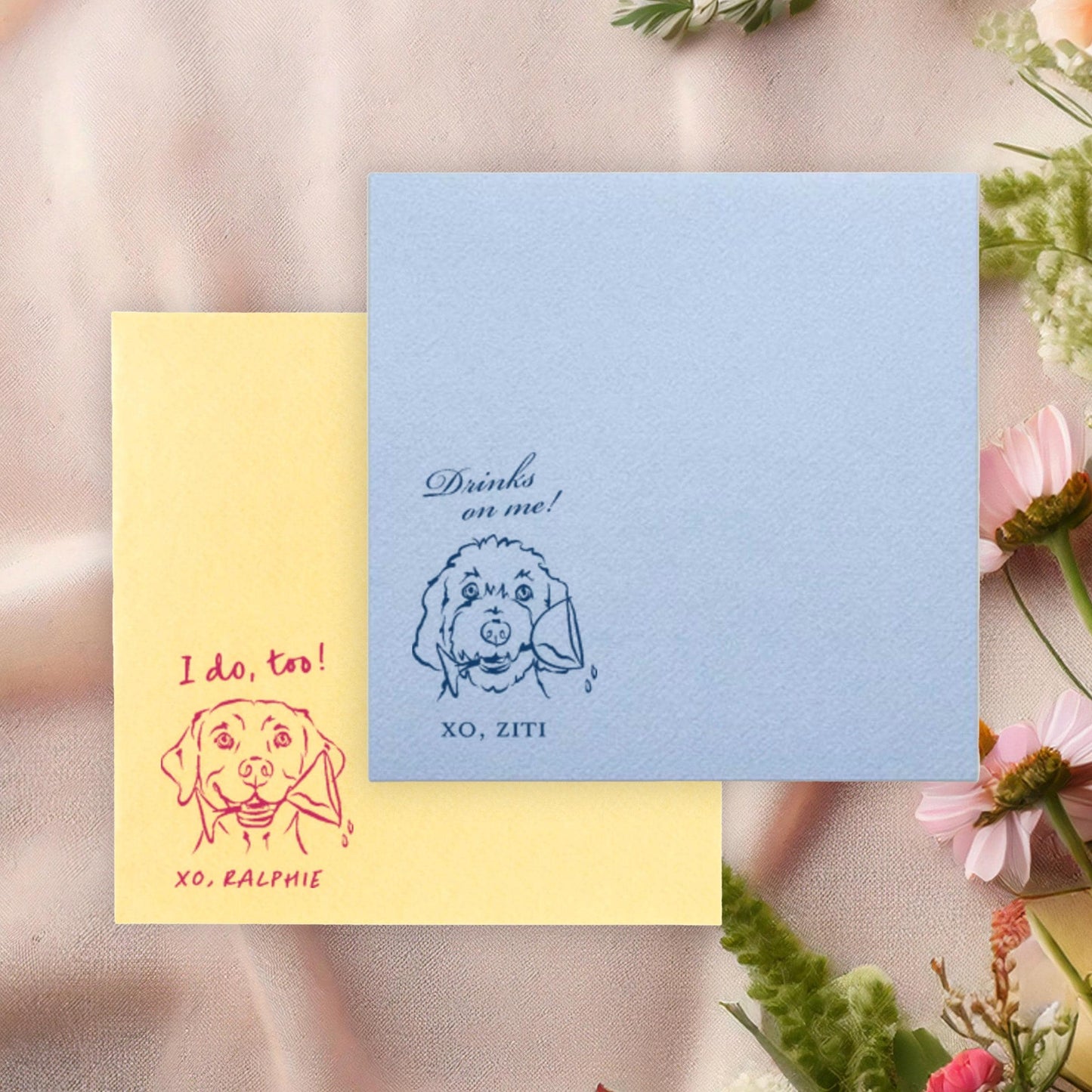 Dog with Glass in Mouth Illustration Cocktail Napkin | For Wedding, Engagement Party, Rehearsal Dinner, Bridal Shower