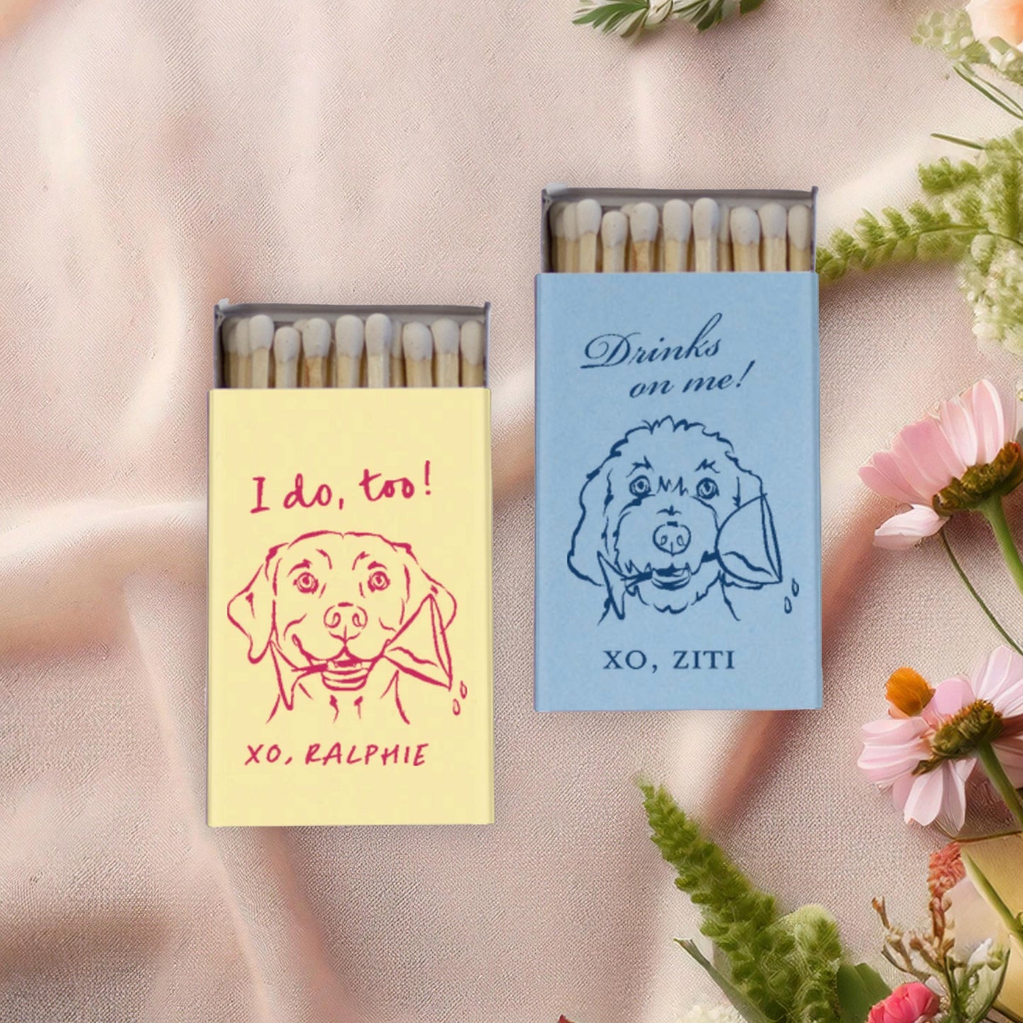 Dog with Cocktail Glass in Mouth Matchboxes: Custom Party Favors