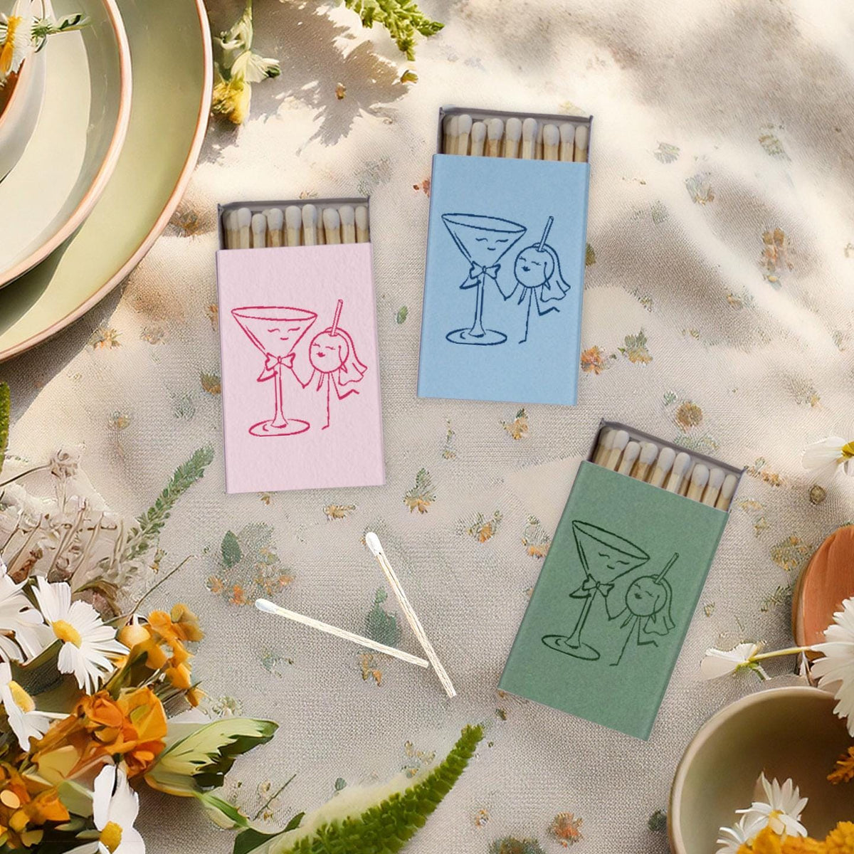 Bride Groom Dirty Martini Drawing: Sophisticated Wedding Matchbox Party Favors