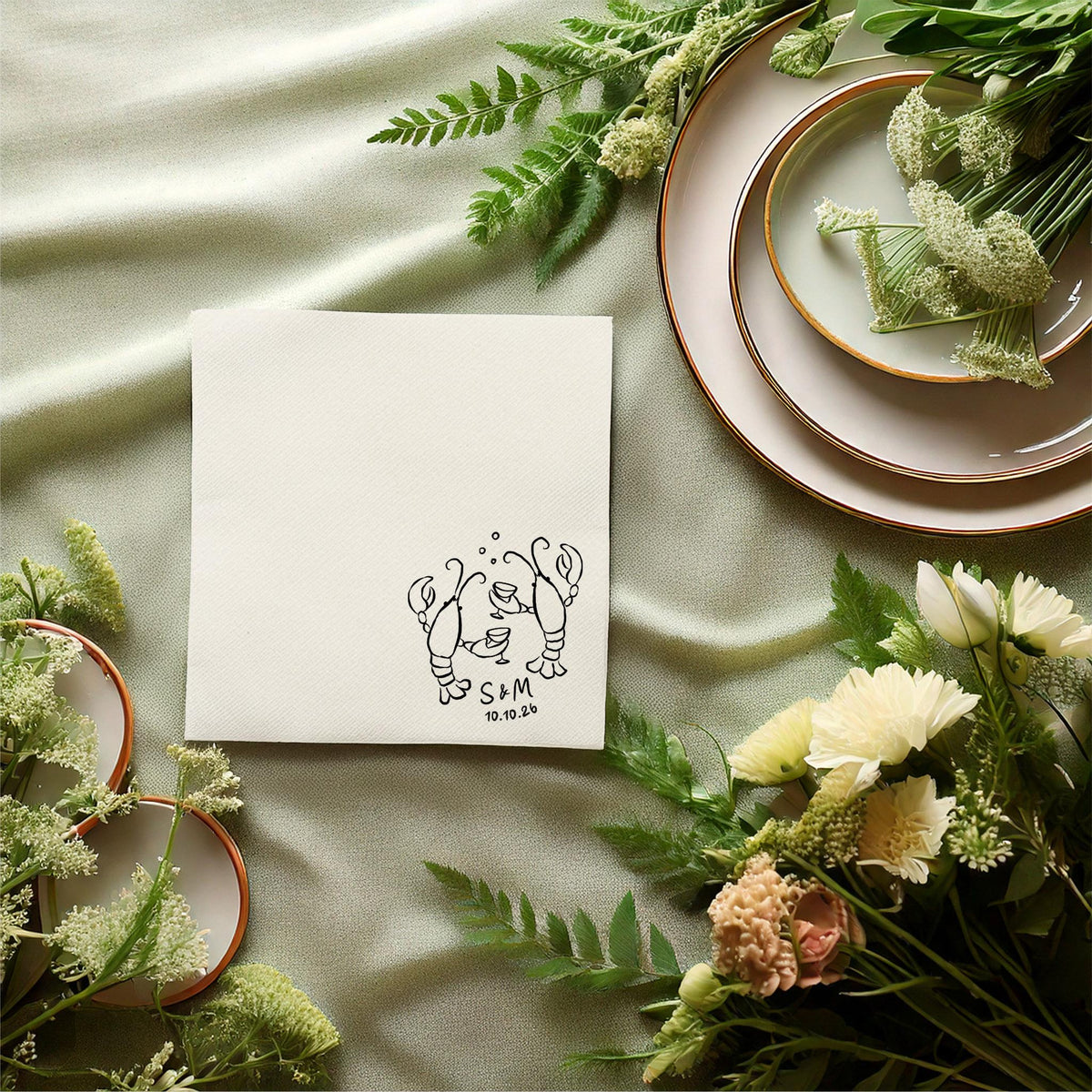 Whimsical Lobster Cheers Sketch Cocktail Napkins: Nautical Wedding, Coastal Party