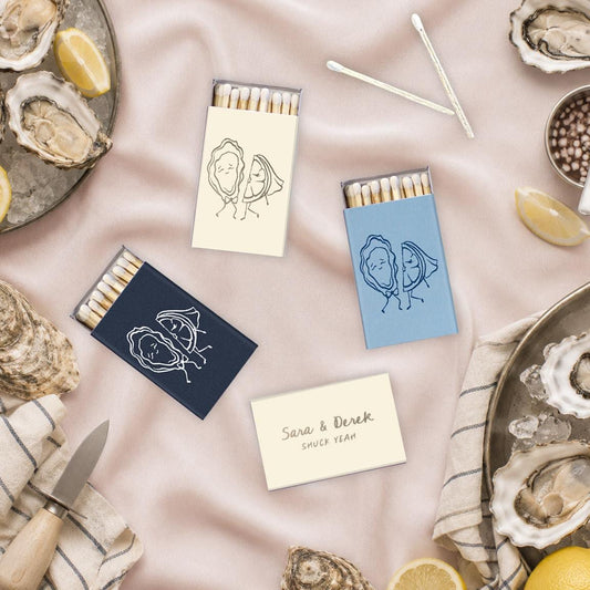 Bride Groom Oyster Matchbox: Nautical Wedding Oyster Roast Party Favors
