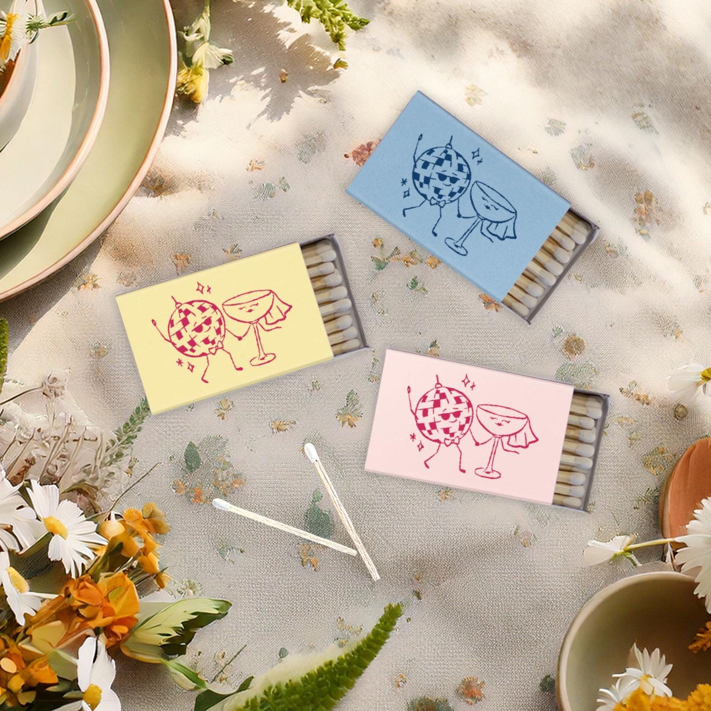Bride Groom Disco Coupe Drawing: Wedding Matchbox Party Favors