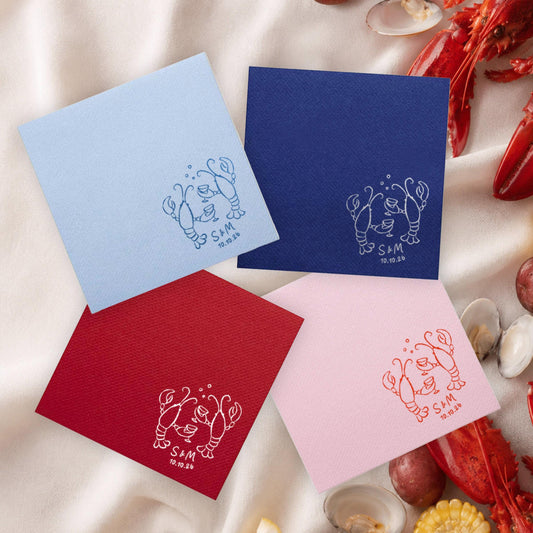 Whimsical Lobster Cheers Sketch Cocktail Napkins: Nautical Wedding, Coastal Party