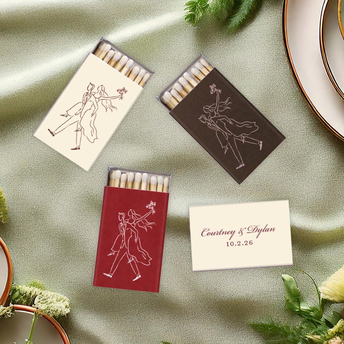 Bride Groom Piggyback Couple Fashion Sketch: Wedding Matchbox Party Favors