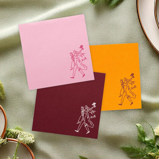 Hand Drawn Piggy Back Couple Cocktail Napkins: Wedding, Engagement, Shower Fashion Sketch